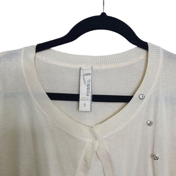 Fossil Womens SZ S Ivory Off White Cardigan Sweater Hong Kong Cotton Blend VTG - Picture 2 of 6
